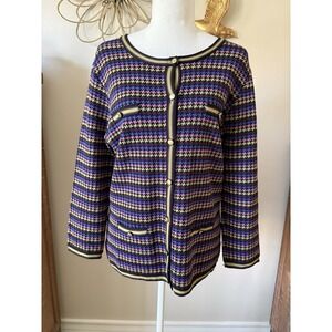 Grace Dane Lewis Cardigan Womens L Multicolor Houndstooth Gold Button Y2K Preppy